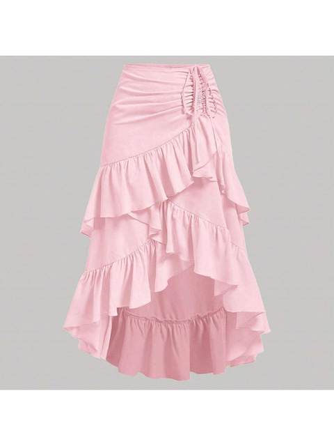 2025 European and American New Style Amazon New Irregular Sweet Style Layered Ruffle Tie Skirt