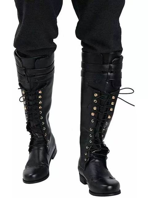 Western Knight Boots, Knight Boots, Square Heel, Flat Men's Shoes, Men's Boots, Lace-Up High Boots, Long Boots, Large Size Boots