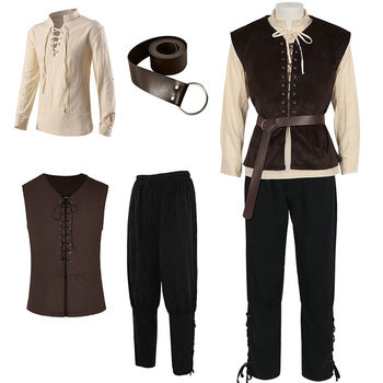 Medieval Jacket Gothic Victorian Men's Cosplay Costume Gothic Retro Vest Long Sleeve Shirt Set
