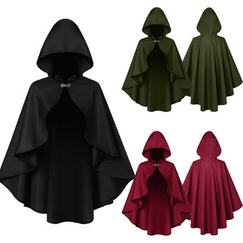Halloween Retro Cloak Renaissance Period Hooded Cape Adult Medieval Shawl Stage Performance Costume