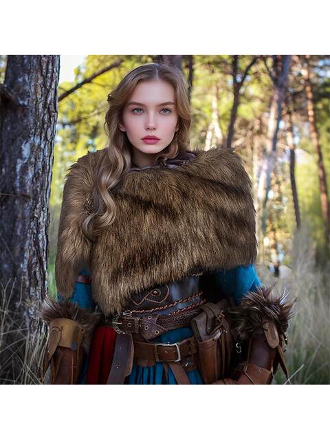 New Temu Men's and Women's Medieval Viking Faux Fur Shawl Medieval Fur Warrior Costume Faux Fur Collar