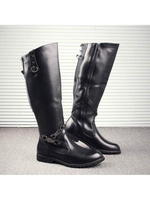 High Boots, Men's Long Leather Boots, Cowboy Boots, Zipper Pointed-Toe Boots, Trendy Riding Boots, Outdoor Trendy Boots, Martin Knight Boots