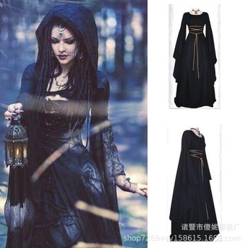 European and American Stage Performance Costumes, Witch Costumes, Halloween Style, Solid Color, Retro, 5 Styles, Direct Sale, Medieval Long Style