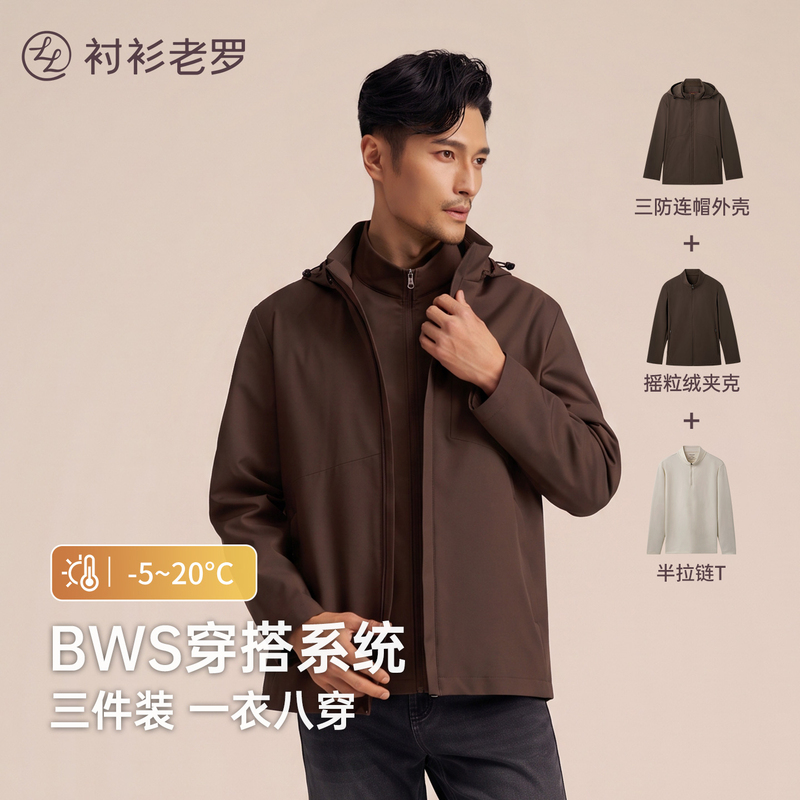 [Bws Outfits] 2026 Autumn Multi-Wear Jacket for Men Waterproof Softshell Jacket Warm Suit Shirt Lao Luo