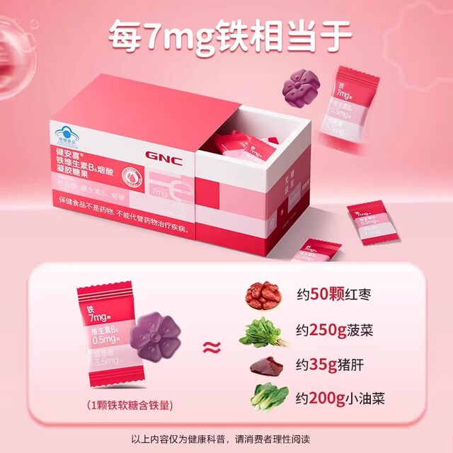 Gnc Iron Vitamin B6 Niacin Gummies for Teenagers, Adults, Men, Women, and Pregnant Women Iron Supplement Vb Gummies