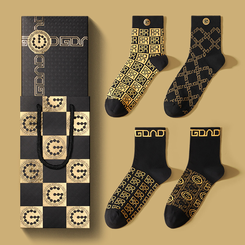 Gdad Men's Socks Business Retro Luxury Deodorant Mid-Calf Socks Breathable Sports Socks Gift for Boyfriend High-End Gift Box