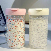 Cute Cinnamon Dog Childrens Water Cup Daily Straw Cup Glass Water Cup Cartoon Kitty Cat High Temperature Resistant Straw Cup