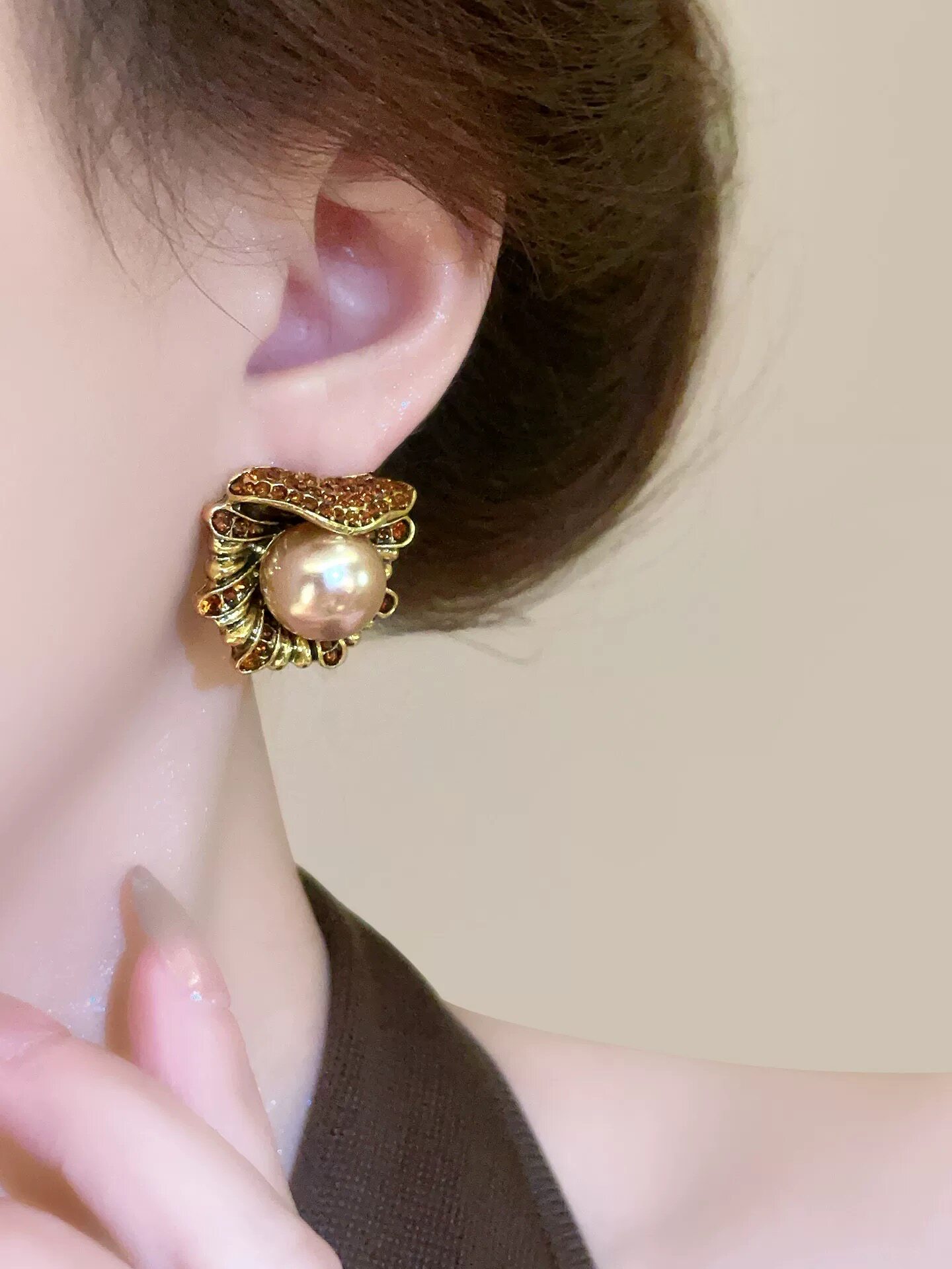 Серьги 宫廷风复古耳钉高级感vintage中古耳环小众独特做旧耳饰