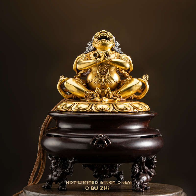 Not Only Can It Be Used as a Food Container, but It Can Also Be Used as a Incense Burner. Traditional Gold-Plated Version, Made of Purple Copper, Artistic Piece with Chinese Style and Tibetan Influence