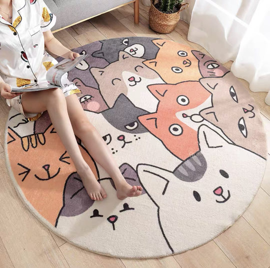 Children's Room Carpet, Boy's Bedroom, Odorless Bedside Rug, Living Room, Washable, Kindergarten Reading Area, Cartoon Round Mat