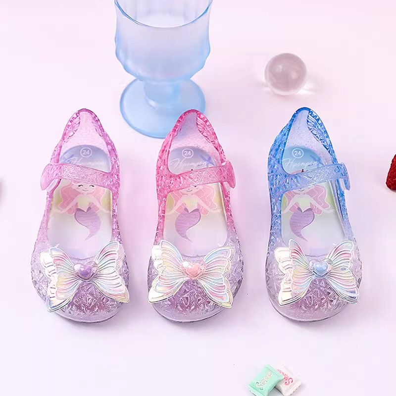 British Lmkl Girls' Sandals Summer Kidsren's Crystal New Baby Jelly Shoes Mermaid Velcro Princess Shoes