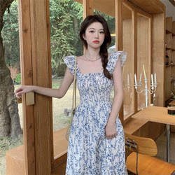 MD French Fang Ling Sweet and Gentle Fairy Wind Dress Women's Summer New Women's Women's Waist Lale
