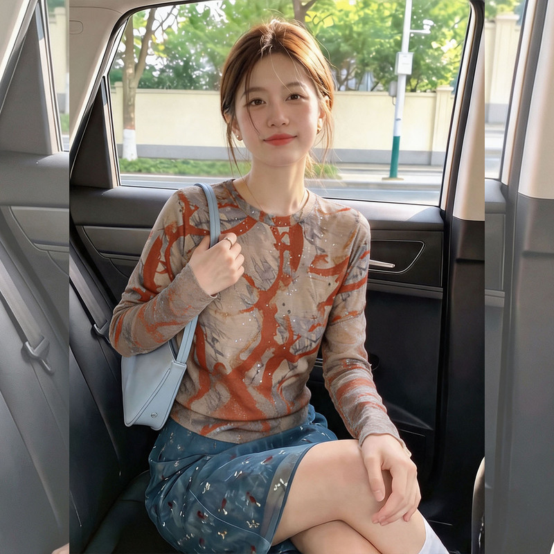 Unique and Super Stylish Fine Glitter Print Long-Sleeve T-Shirt for Women, Autumn 2026 New Design, Thin Base Layer Top