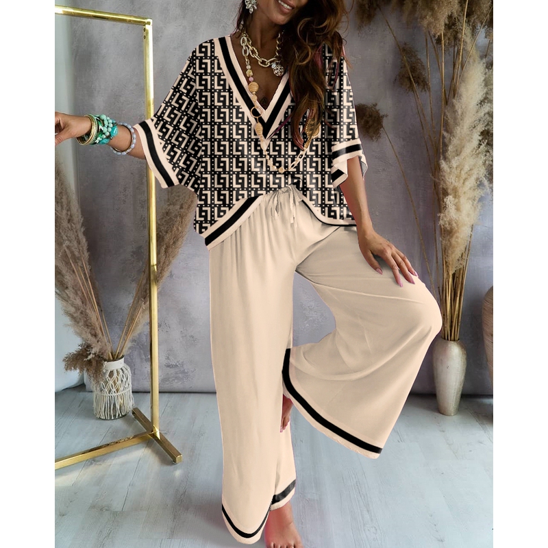 Bat Sleeve Top Wide Leg Pants Suit