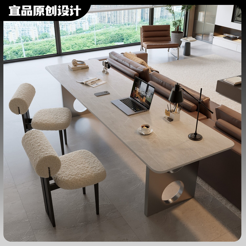 Italian-Style Desk with Slate Top, Double Living Room Office Desk, Long Table Behind the Sofa, Matte Home Study Desk, Armani Gray Italian-Style Desk with Slate Top, Double Living Room Office Desk, Long Table Behind the Sofa, Matte Home Study Desk, Armani Gray