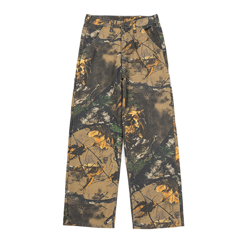 Correct Version Kanye Yeezy Collaboration Retro Tree Branch Pattern Camouflage Jeans Loose Straight Long Pants