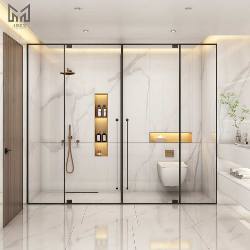Ultra-Narrow Trendy Shower Room Partition Screen T-Shaped Bathroom Toilet Dry and Wet Separation Tempered Glass
