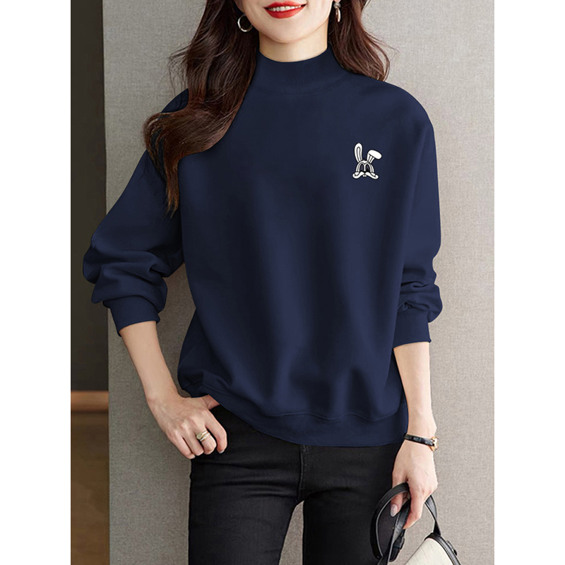 新作秋冬純綿プルオーバースウェットシャツレディースゆったり韓国風ハーフタートルネック長袖プラスベルベット厚底シャツトップストレンド