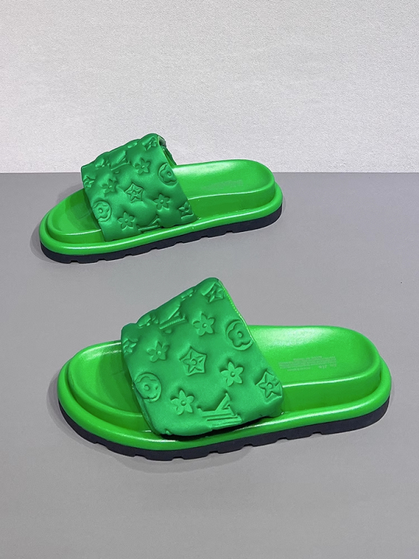 European Goods An&Lv/Angel Green Genuine Leather Soft-Soled Fashionable Versatile Beach Slippers for Men and Women, New Summer Style Open-Toe Outdoor Wear