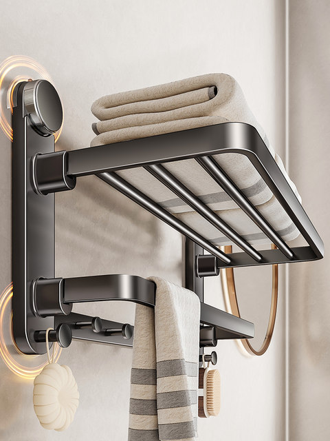 Suction Cup Towel Rack Bathroom No-Drill Storage Shelf Integrated Hanging Rod Toilet Storage Bath Towel Rack