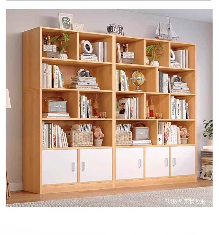 Книжный шкаф 书架一体靠墙整墙落地可承重置物架简易带柜门置物柜学生家用书柜