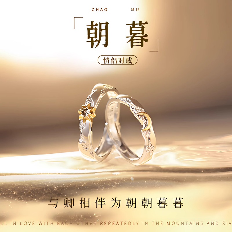 Authentic Chaomu Pure Silver Couple Rings, a Pair of Luxury Rings for Valentine's Day, 520, Qixi Festival, Gift for Girlfriend