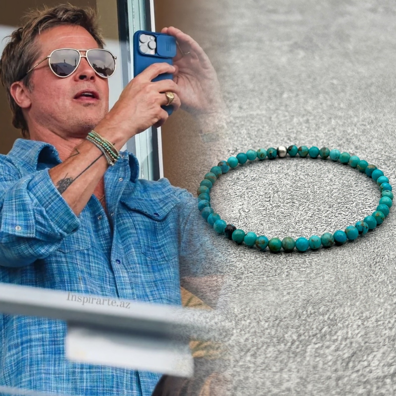 Duobao Handmade F1 Brad Pitt Style Natural Turquoise Beaded Stacked Silver Bead Bracelet for Men and Women