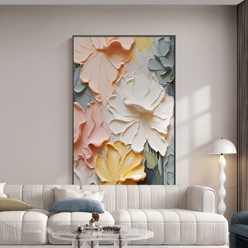 Pure hand painted Xuanguan Flower decoration painting Dafen oil painting Village Modern minimalist Living room hanging painting corridor Muscle Sense Fresco-Taobao