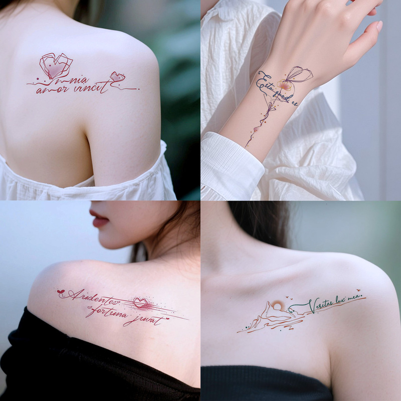 Colorful Tattoo Stickers Are Waterproof and Long-Lasting for Men and Women to Cover Scars. Text Patterns, Temporary Tattoos, Fashionable and Personalized