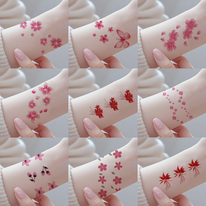 Colorful Tattoo Stickers, Waterproof and Long-Lasting, for Men and Women to Cover Scars, with a Delicate Design of Simulated Cherry Blossoms on the Back, Temporary Tattoo