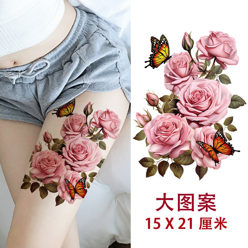 8 Pieces of Colorful Tattoo Stickers for Men and Women, Waterproof, Long-Lasting, High-End Feel, Scar-Covering, Lotus Flower, Sexy, Artistic, Temporary Thigh Tattoos