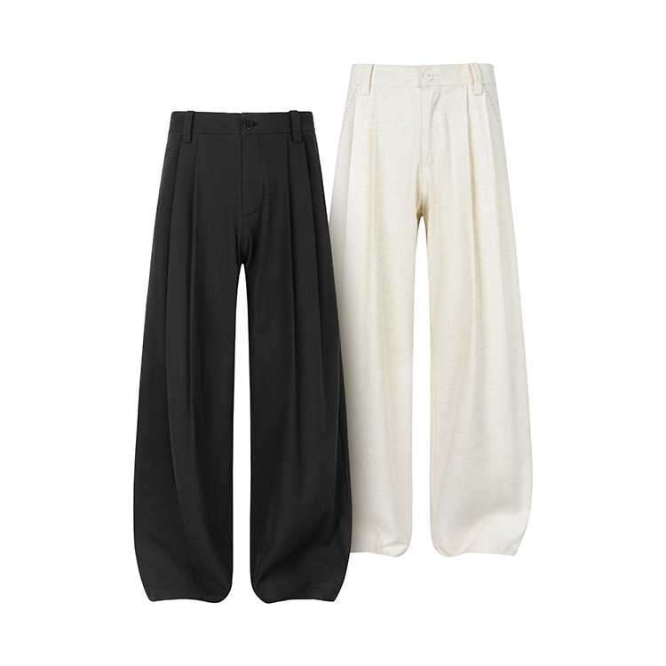Okaythxbye “Hand-Stitched” Lyocell Linen A-Line Straight Wide-Leg Casual Trousers Long Pants for Men and Women