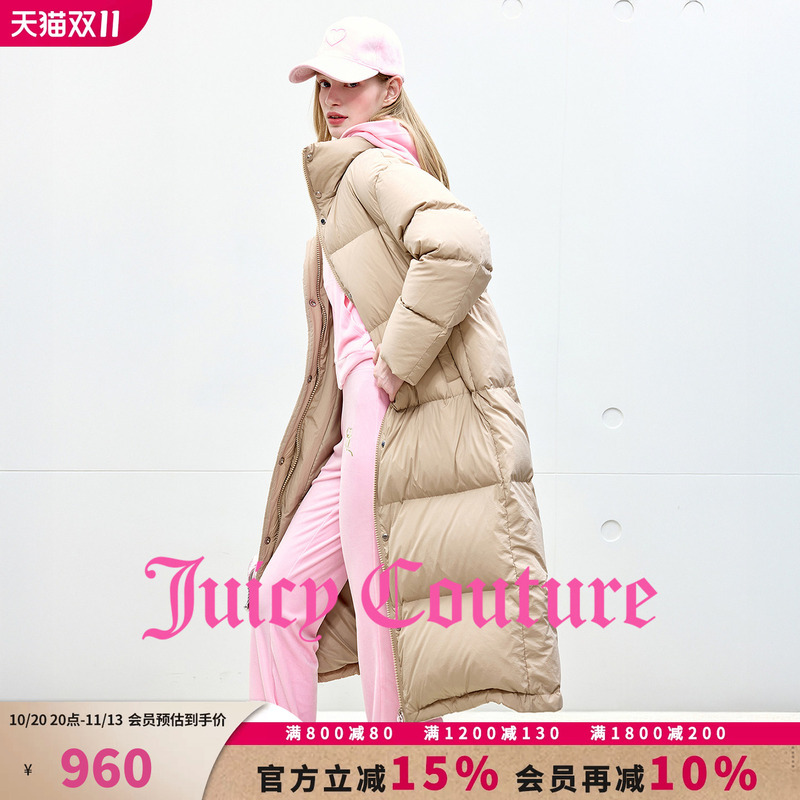 [90 White Duck down] Juicy Couture Orange down Jacket Women's Warm Long Thick Coat