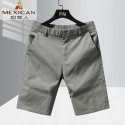 Scarecrow Men's Summer Shorts with Elastic Waist, Men's Pure Cotton Casual Stretchy Mid-Length Pants, Straight-Leg with Belt