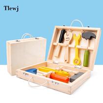 Wooden portable multifunctional children toolbox repair set