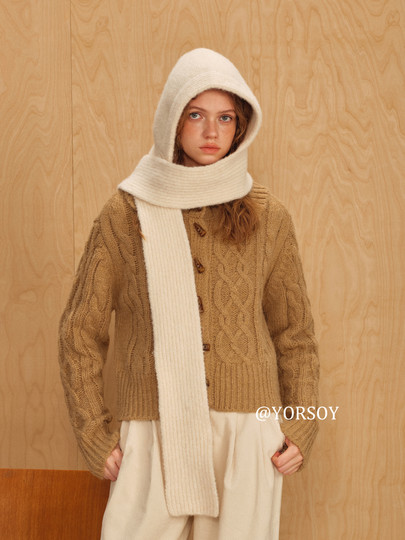 Retro Hat and Scarf All in One Thickeneded Warm Knitted Woolen Hat for Women Winter Ear Protection and Neck Protection Balaclava Hat