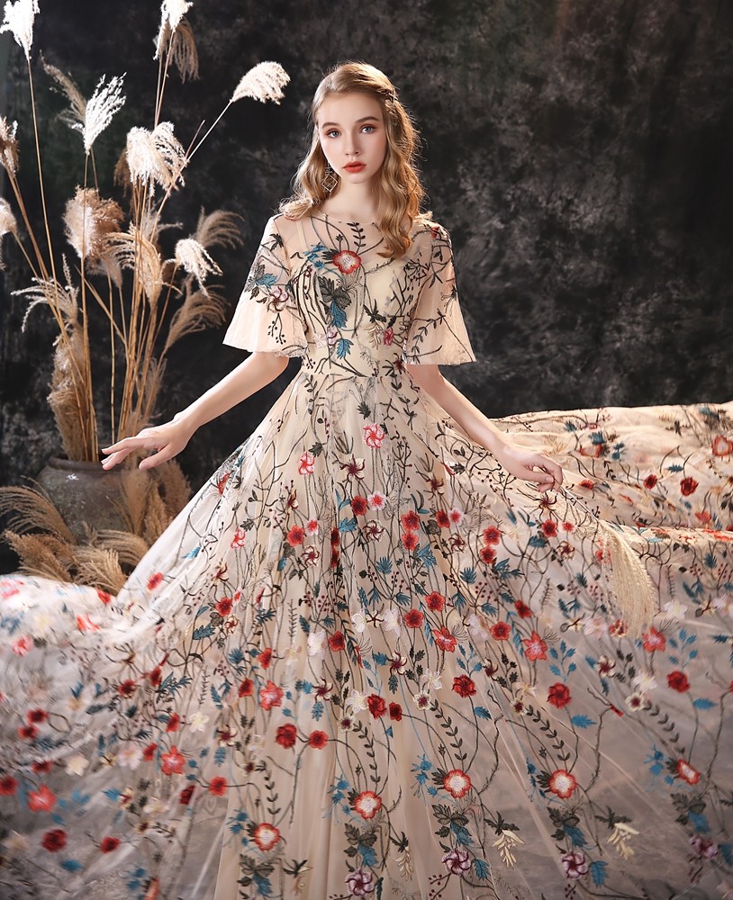 Изоляция для проводов floral embroidery evening dresses  long dress colorful tulle