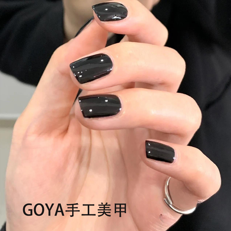 Wearable Nails, Solid Black, Short Style, Round Head, Square Head, Nail Patches, Finished Product, Sweet and Cool Style, Single Color Fake Nails for Students Wearable Nails, Solid Black, Short Style, Round Head, Square Head, Nail Patches, Finished Product, Sweet and Cool Style, Single Color Fake Nails for Students