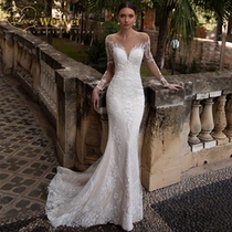 Mermaid Wedding Dresses For Women Sheer Illusion Button Back
