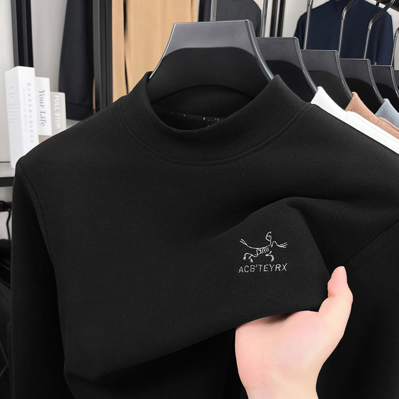 Outlet Clearance Men's Long-Sleeve T-Shirt, Half-High Collar, Casual Fashion, Outdoor Sports, Embroidered Bird Fleece Top