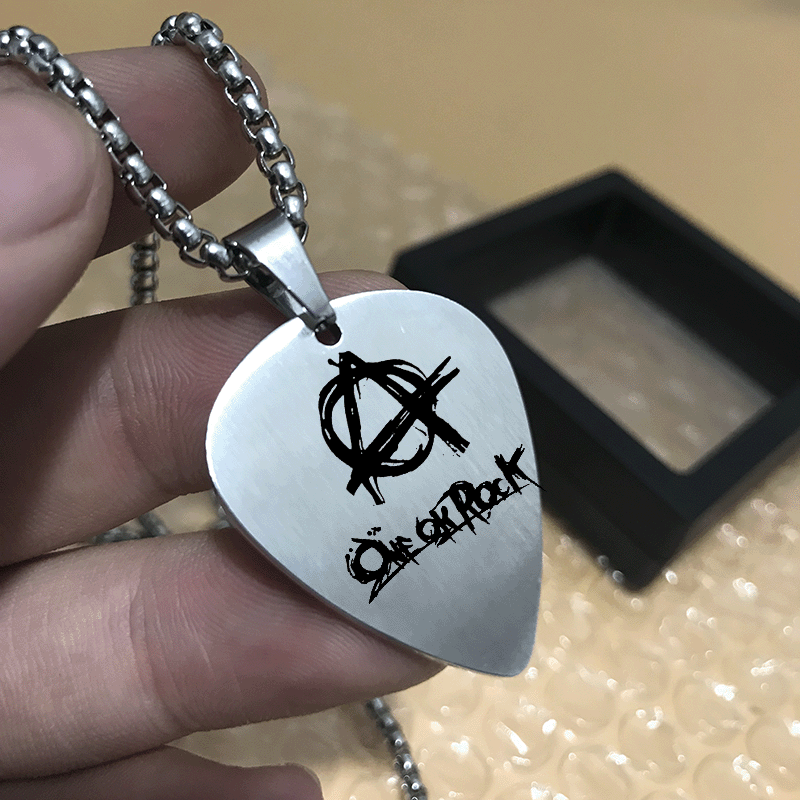 Suitable for One Ok Rock Band Pick Necklace, Titanium Steel Metal Rock Pick Jewelry, Personalized Band Group Suitable for One Ok Rock Band Pick Necklace, Titanium Steel Metal Rock Pick Jewelry, Personalized Band Group