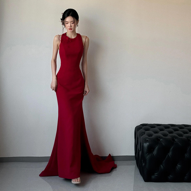 2026 New Style High-End Burgundy Bridal Engagement Wedding Dress for Women, Suitable for Banquets and Homecoming Evening Gowns