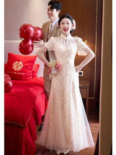 香槟色旗袍敬酒服2026新款高级感新中式新娘订婚结婚礼裙蕾丝绝美