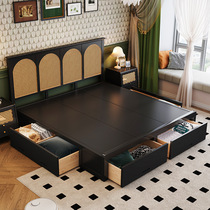 American retro solid wood tatami storage high box drawer bed master bedroom bed 1.8 meters double French rattan bed