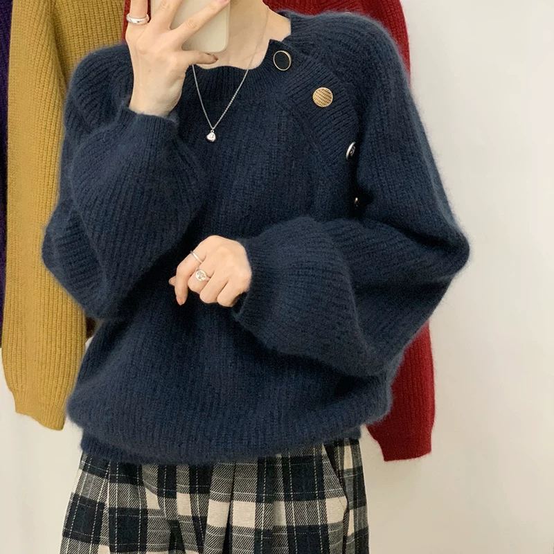 Демисезонный свитер, связанный белье как верхняя одежда, oversize, увеличенная толщина
