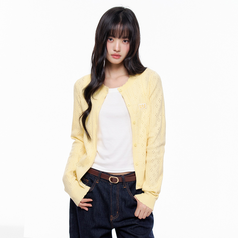 Tgwall Small Square Pattern'Ginkgo' Hollow Cable Knit Cardigan Sweater Jacket, Lazy Style, Slimming Top for Women Tgwall Small Square Pattern'Ginkgo' Hollow Cable Knit Cardigan Sweater Jacket, Lazy Style, Slimming Top for Women