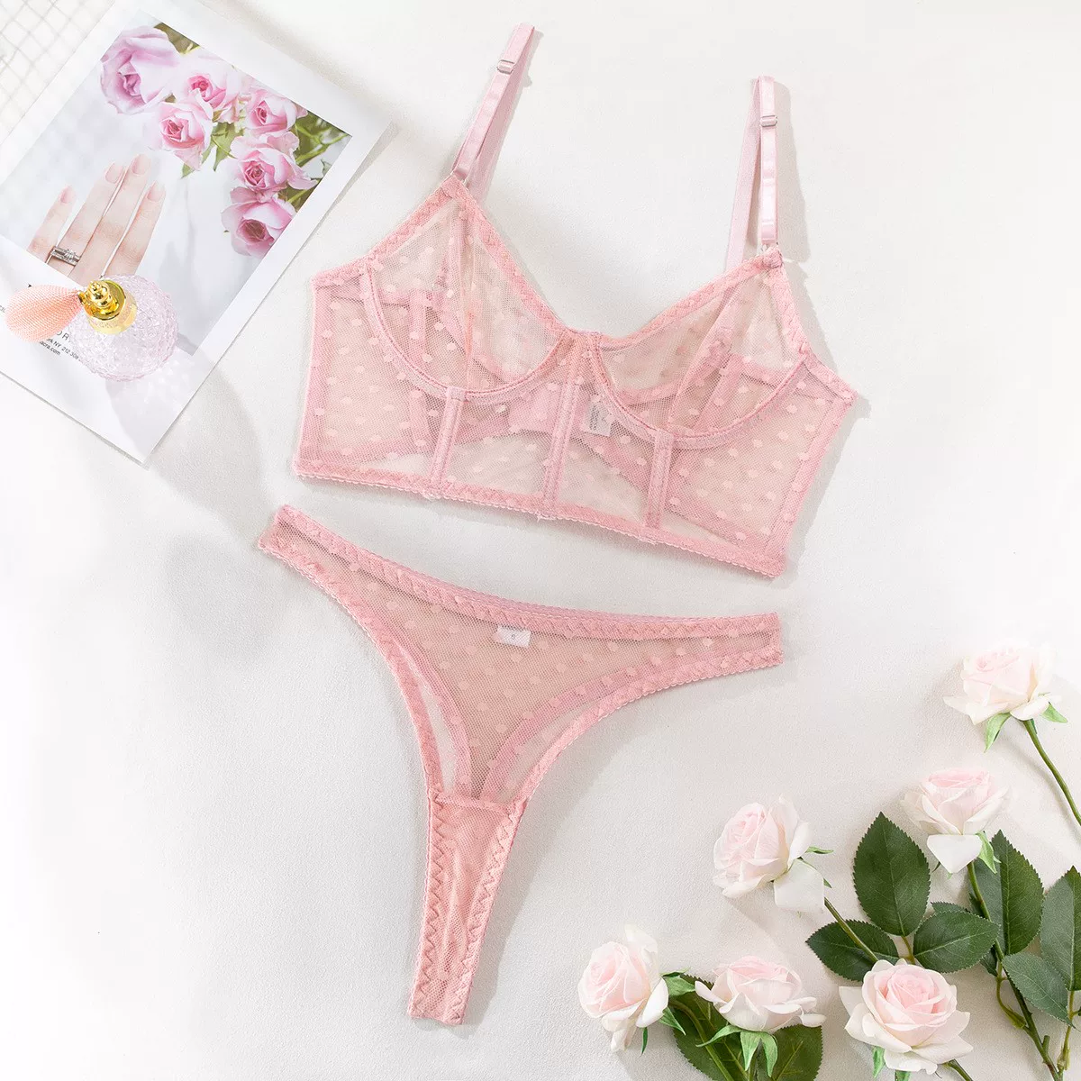Просмотр бюстгальтера see-through fishbone bra set trend