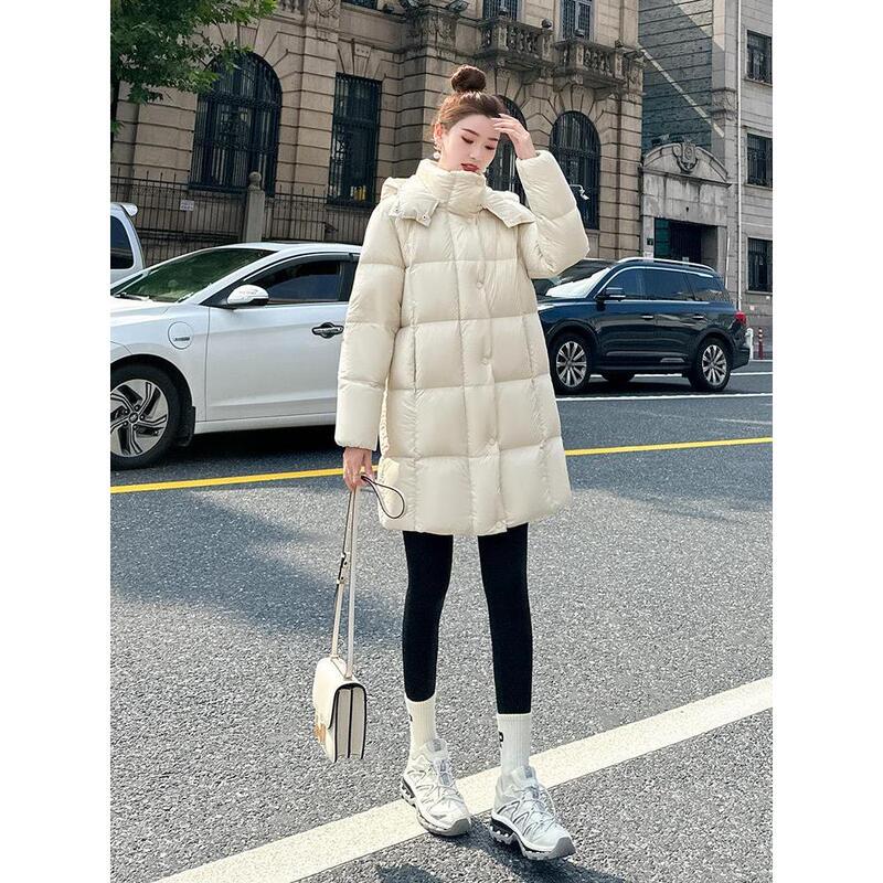 Down White down Jacket for Women, Mid-Length, 2026 Winter New Style, Hooded, Thickened, Cold-Proof Puffer Coat