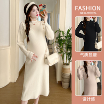 Pregnant mothers wear maternity clothes autumn and winter knitted dresses versatile bottoming fashion thickened warm sweater skirts winter