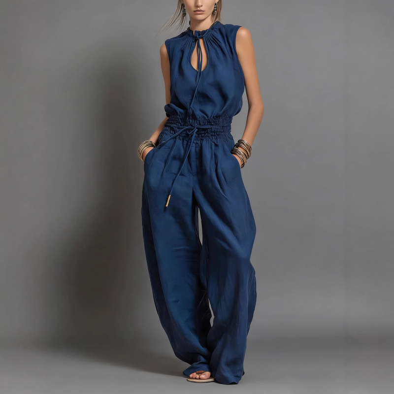 Sleeveless Waist Cinched Wide Leg Jumpsuit Sleeveless Waist Cinched Wide Leg Jumpsuit